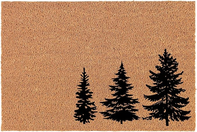 Welcome Doormat Coco Coir Door Mat Gift Three Pine Trees Forest Tree Cabin Mountain (24" x 16") | Amazon (US)