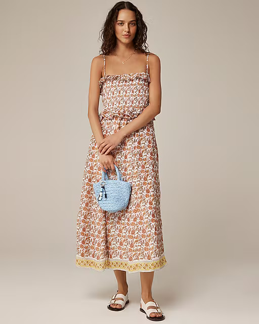 Ravenna dress in sunset rose block-print ramie | J. Crew US