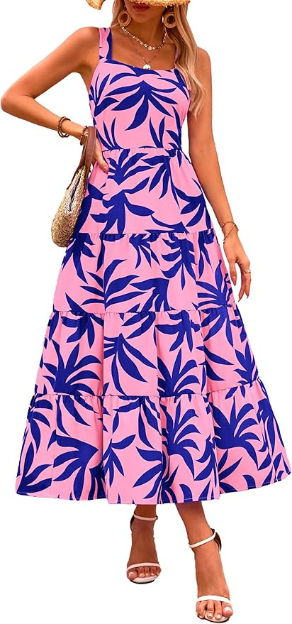 PRETTYGARDEN Women's 2026 Summer Floral Maxi Dress Sleeveless Smocked Ruffle Long Flowy Beach Vac... | Amazon (US)