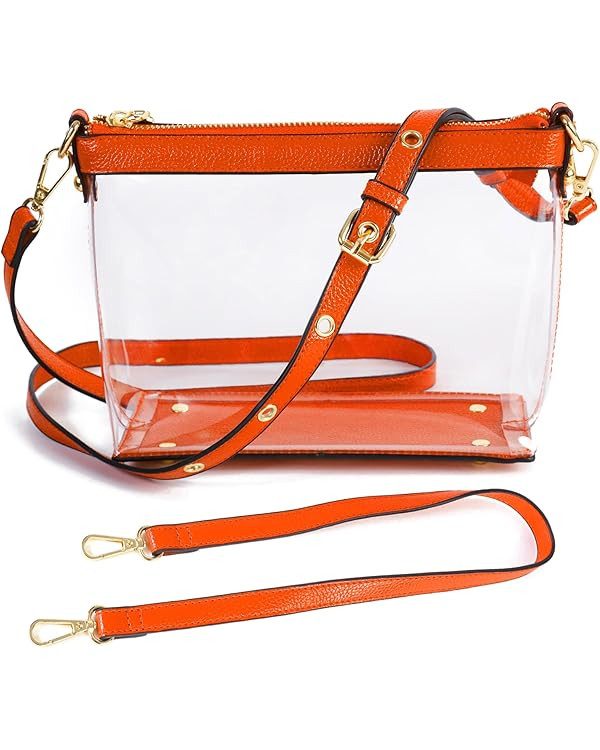 Y&R Direct 3-IN-1 Clear Zipper Crossbody Bag with Vegan Leather Trim Clear Purse for Stadium Fest... | Amazon (US)