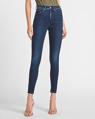 High Waisted Luxe Comfort Knit Faded Skinny Jeans | Express