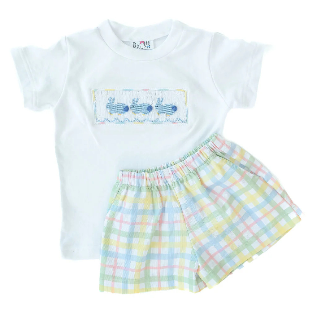 Ruth and Ralph Smocked Easter Bunnies Beau T-Shirt/Shorts Set | JoJo Mommy