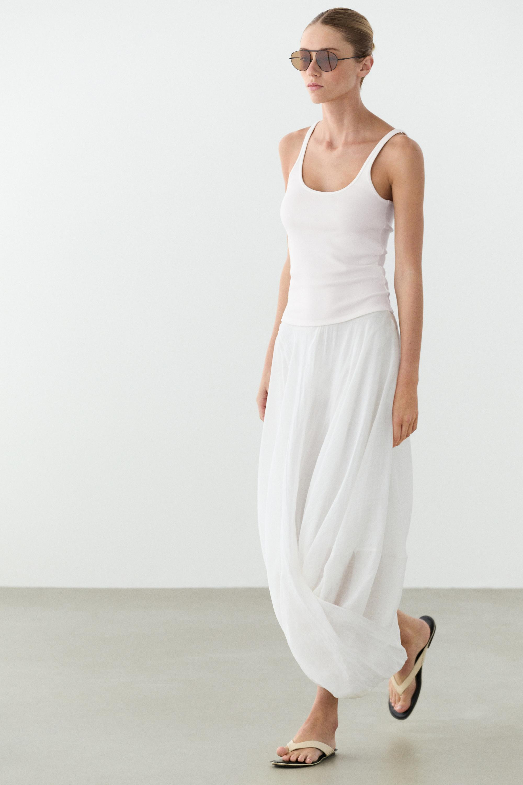 Strappy cotton blend top | Massimo Dutti US