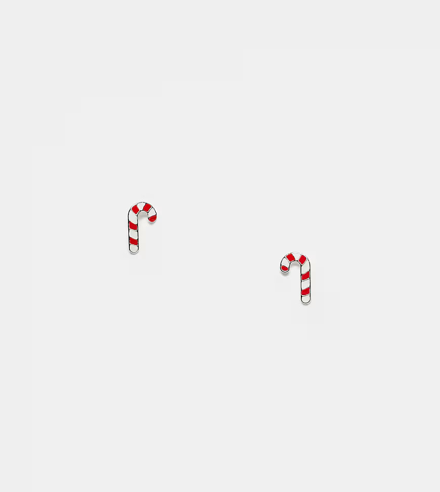 Kingsley Ryan Christmas candy cane stud earrings in sterling silver | ASOS (Global)