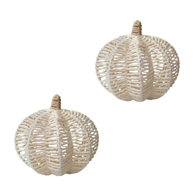 RGI Home Decorative Woven Pumpkins for Fall and Halloween D\u00e9cor, Creamy White Paper Cord, Se... | Walmart (US)