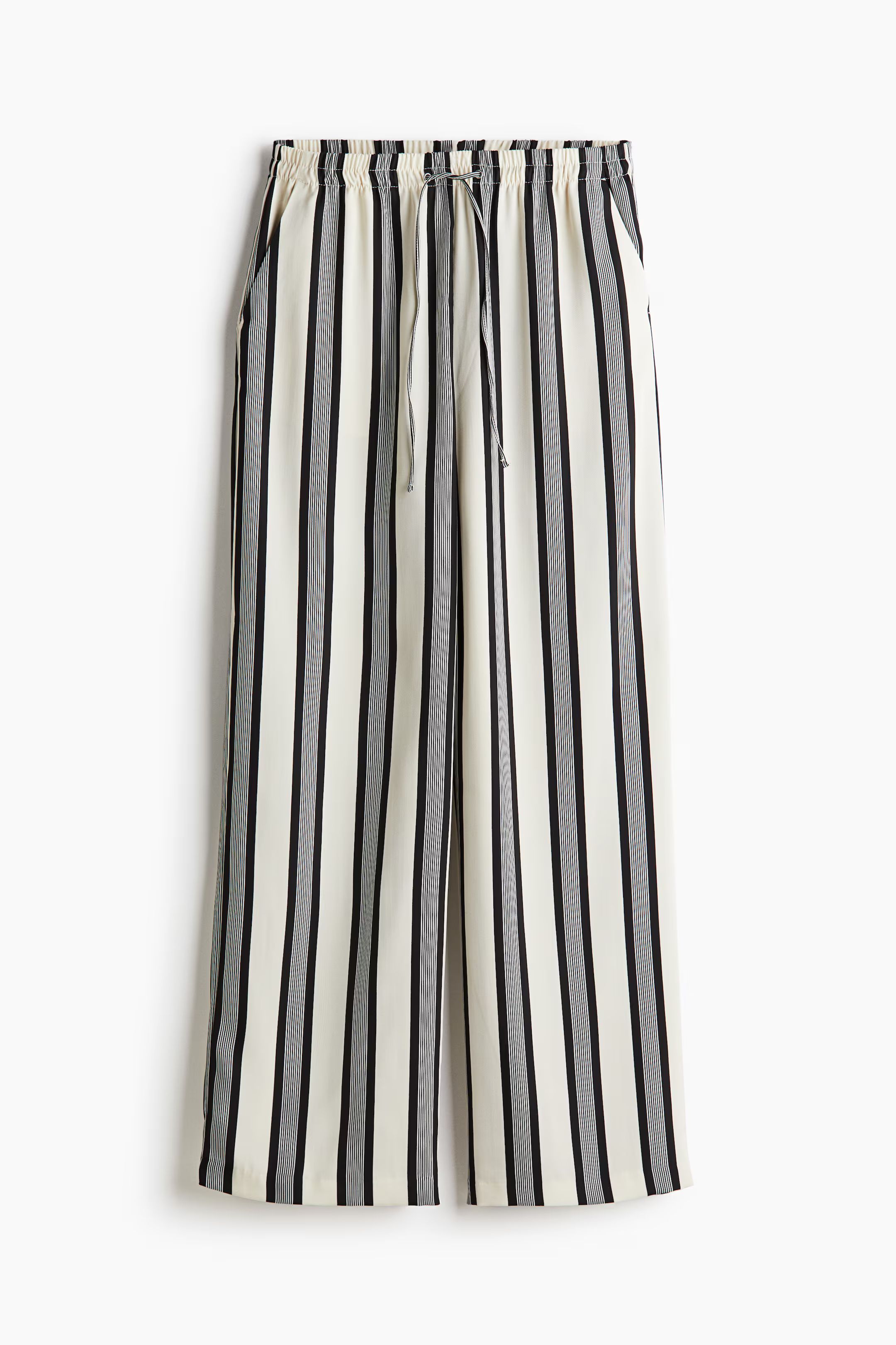 Wide pull-on trousers - High waist - Long - Cream/Striped - Ladies | H&M GB | H&M (UK, MY, IN, SG, PH, TW, HK)