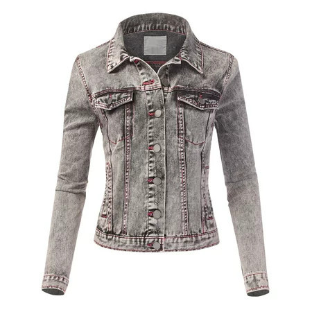 FashionMille Women Slim Fit Button Down Washed Denim Jean Jacket | Walmart (US)