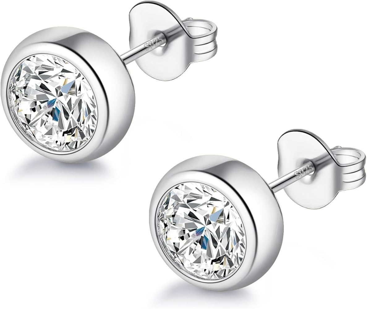 Moissanite Diamond Stud Earrings, 1-2 Carat D Color VVS1 Clarity, Hypoallergenic 925 Sterling Sil... | Amazon (US)