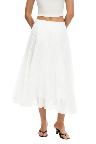 QINSEN Women's Elegant Flowy Pleated Chiffon Skirts Summer A-line Swing Midi Skirts Casual Elasti... | Amazon (US)