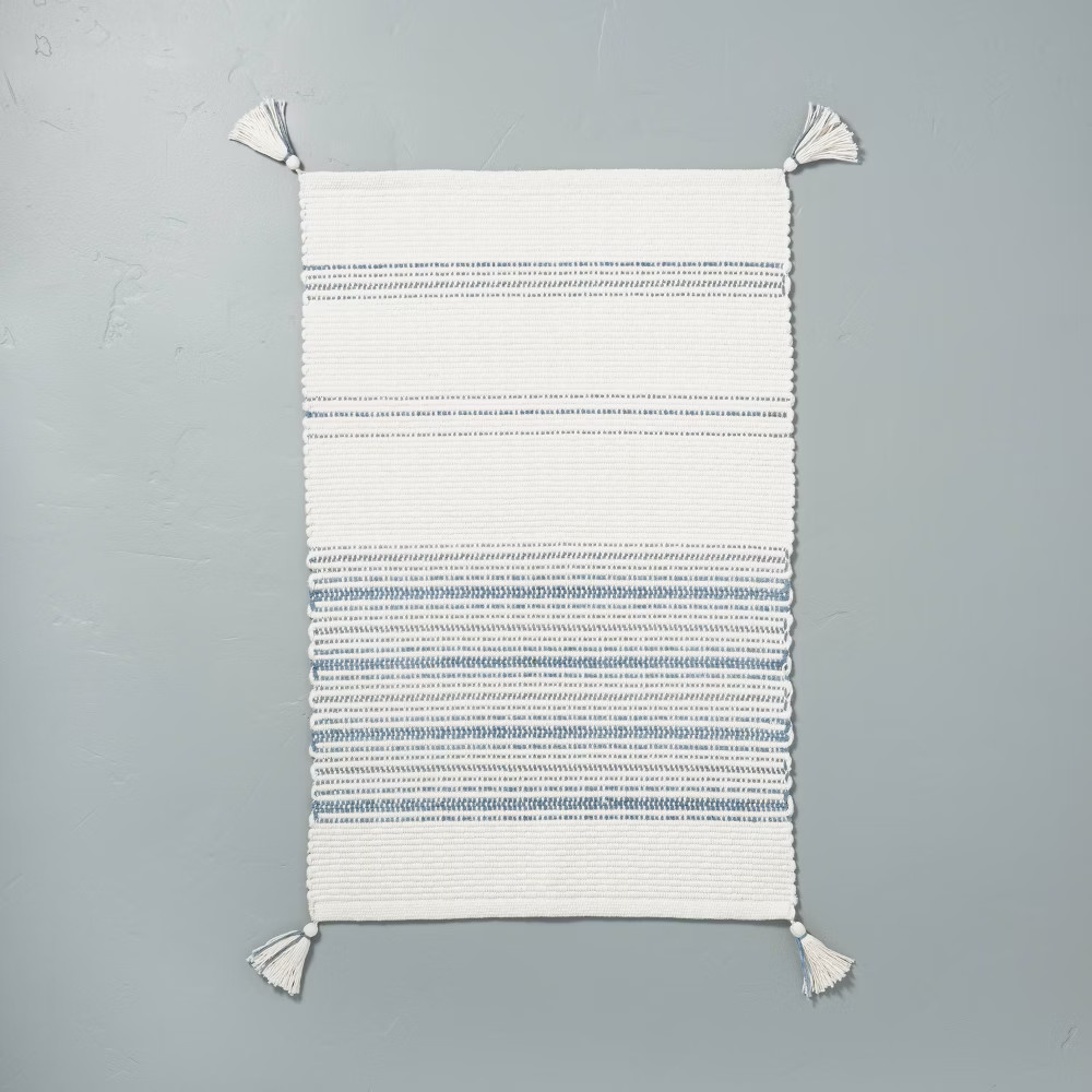 Tonal Stripes Bath Rug Sour Cream/Faded Blue - Hearth & Hand with Magnolia | Target