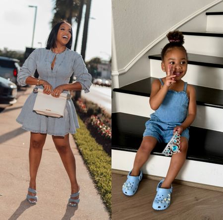 Like Mother, Like Daughter 🩵 The Apple doesn't fall far! Get into me and GiGi's denim inspo. I'm wearing a large in the dress (has slight stretch) and 8 in heels (true to size). GiGi's wearing a 5T in her romper and Toddler size 7 crocs 

#LTKSeasonal #LTKKids #LTKShoeCrush