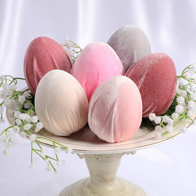 PullCrease 6 Pcs Velvet Easter Eggs Table Centerpiece 3.5 Inch Easter Eggs Spring Pastel Velvet E... | Amazon (US)