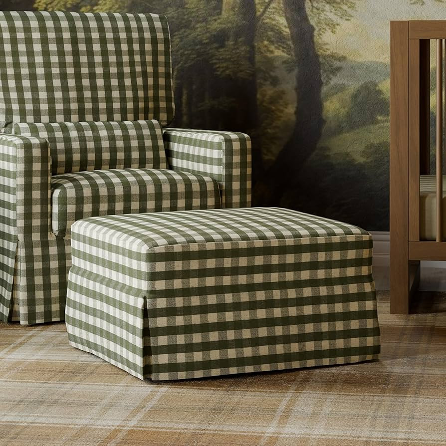 Namesake Crawford Gliding Ottoman in Green Gingham, Greenguard Gold & CertiPUR-US Certified | Amazon (US)