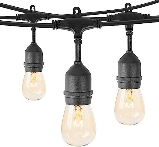 48 Feet Outdoor String Lights with 15 Hanging Sockets and S14 Edison Bulbs UL Listed Commercial G... | Amazon (US)