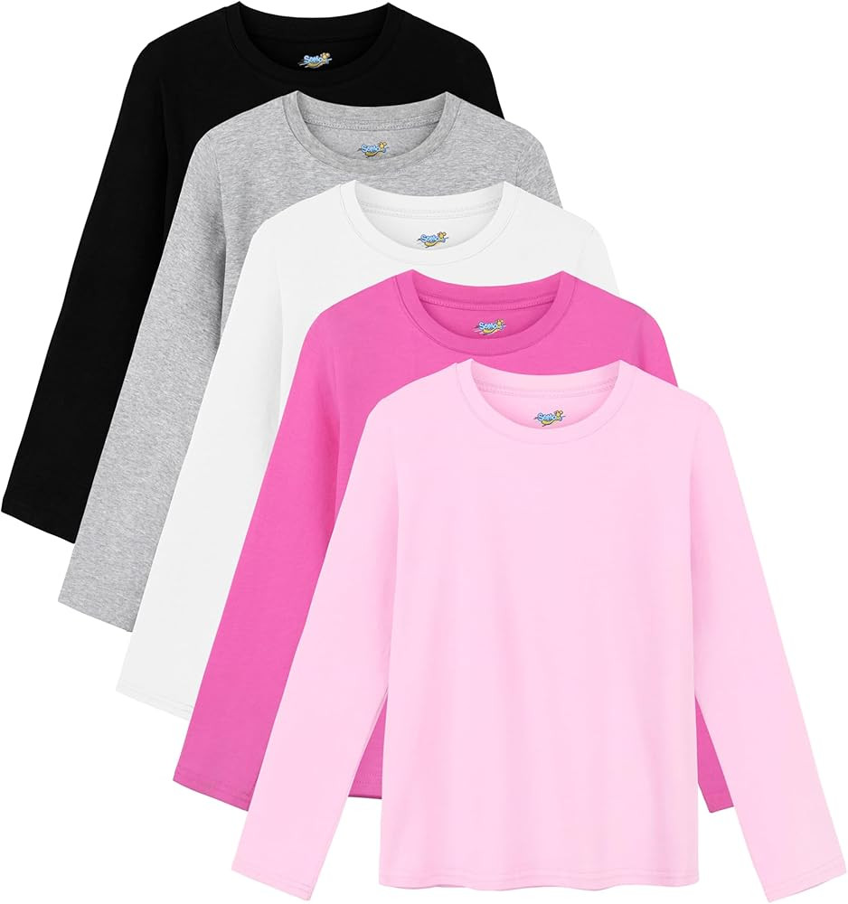 Semois 5 Pack Girls Long Sleeve Shirts Soft Cotton Crewneck Girls' Basic Long-Sleeve T-Shirts Tod... | Amazon (US)