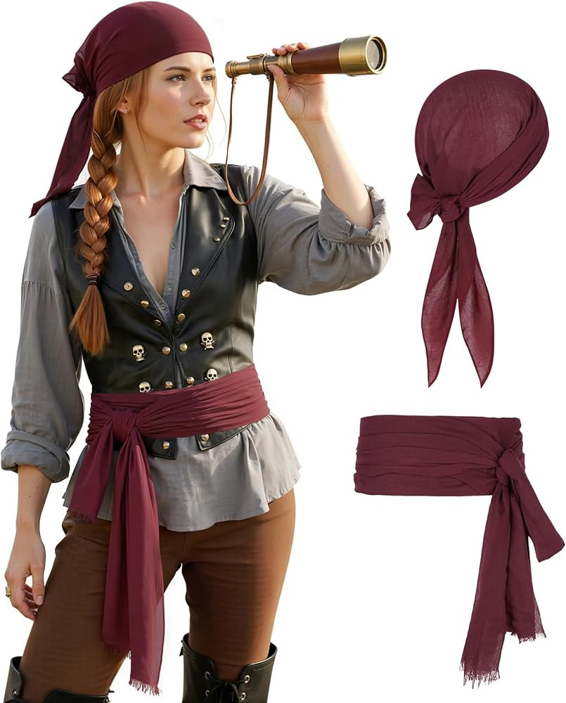 Zando Pirate Accessories Women Men Teens - Pirate Bandana Head Scarf Hat Belt Sash for Halloween ... | Amazon (US)