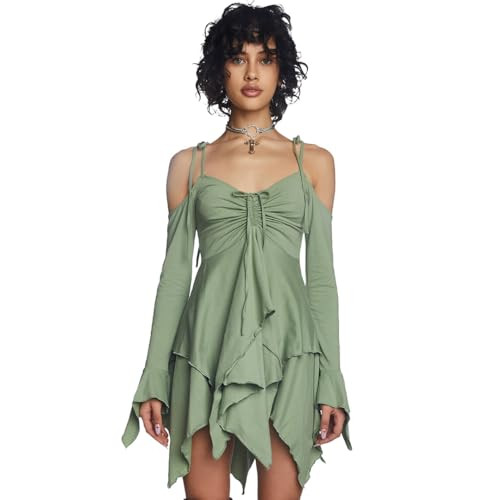 Dolls Kill F is for Fairies Handkerchief Dress by Current Mood - Off-Shoulder, Custom Fit Dress, Perfect for Fairycore Fashion - Green, 3X | Amazon (US)