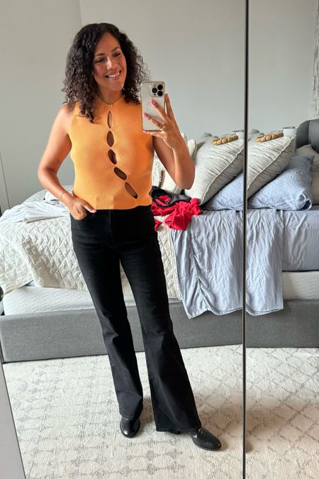 Love this cutout knit rank for showing some skin in a rather subtle way (though I did pasties for the side view 😅). I wore it over flare Madewell jeans (size 29, TTS) and Tory Burch booties (size 11, TTS)  

#LTKStyleTip #LTKSeasonal #LTKMidsize