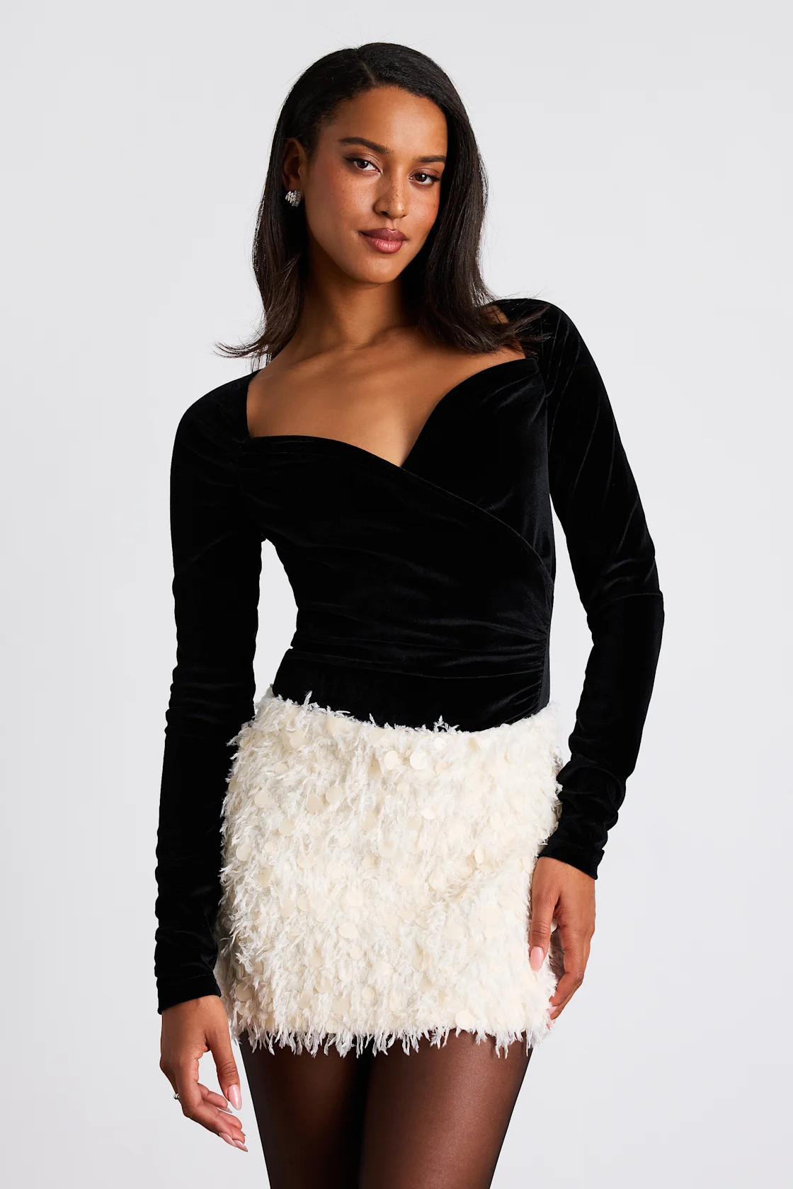 Rowely Ivory Feather Sequin Low-Rise Mini Skirt | Lulus