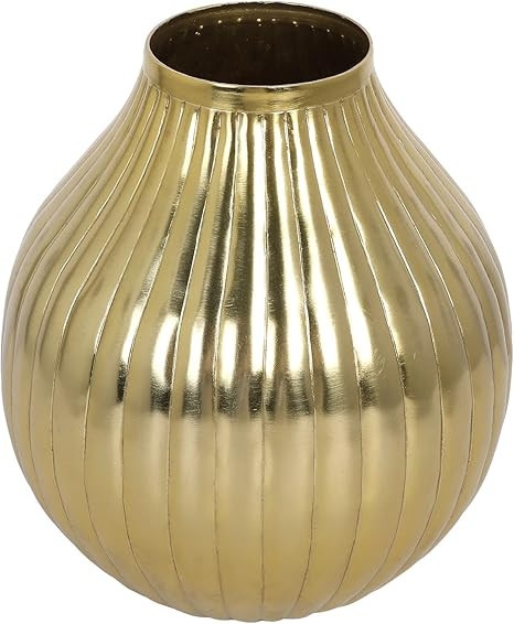MyGift Vintage Art Deco Style Flower Vase, Vertical Ribbed Brass Tone Metal Tapered Round Decorat... | Amazon (US)
