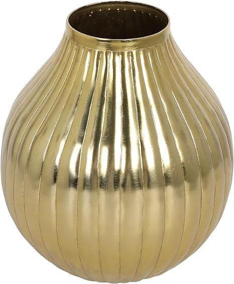 MyGift Vintage Art Deco Style Flower Vase, Vertical Ribbed Brass Tone Metal Tapered Round Decorat... | Amazon (US)