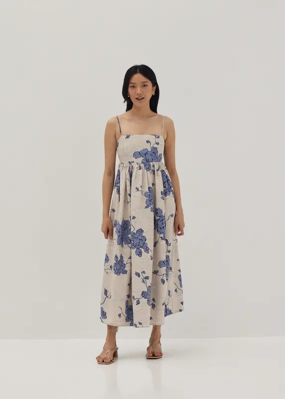 Tanya Ruched Babydoll Dress in Prosperous Blooms | LOVEBONITO SINGAPORE PTE LTD