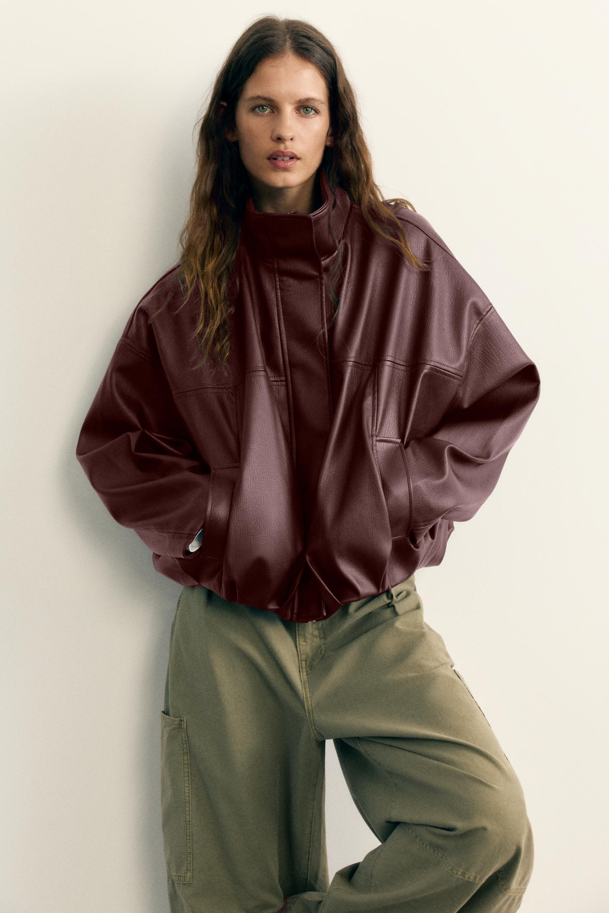 Leather-effect balloon bomber jacket | PULL and BEAR UK