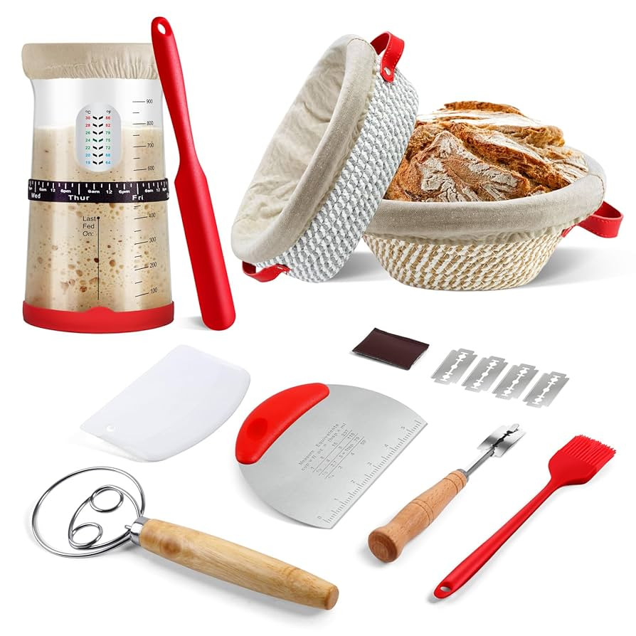 Sourdough Starter Kit,Gift for Bakers Sourdough Bread Baking Supplies,34oz Starter Jar, 2 Cotton ... | Amazon (US)