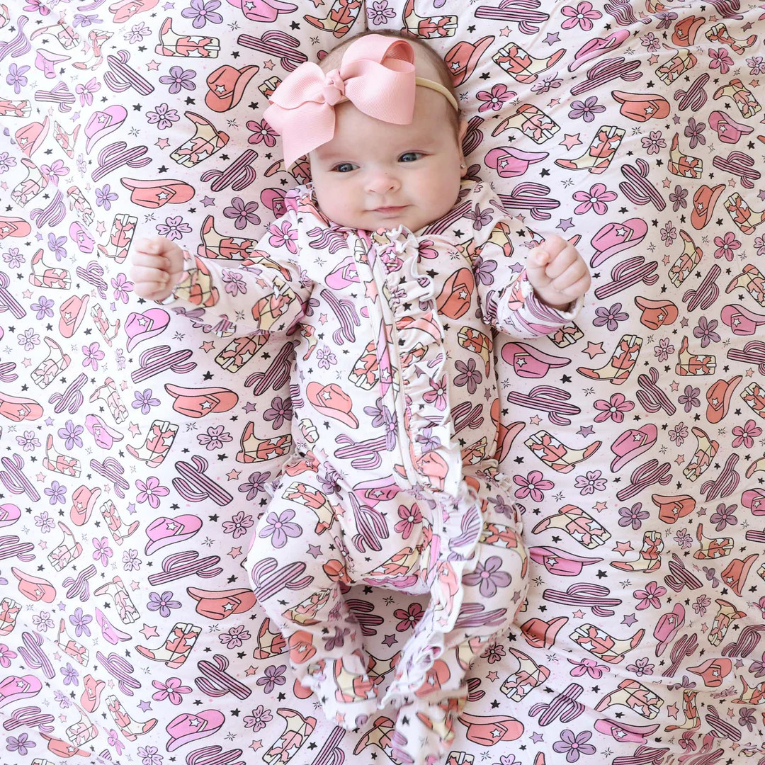 Buckaroo Cowgirl Ruffle Zipper Footie | Caden Lane
