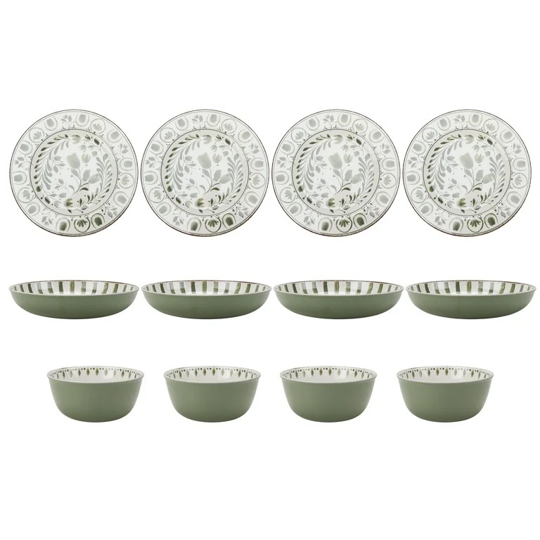 Better Homes & Gardens 12-Piece Bamboo Melamine Dinnerware Set, Green | Walmart (US)