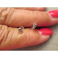 Sterling Skull Stud Earrings>Tiny 925 Studs, Skull Studs, Minimalist Studs, Dainty Studs, Biker Earrings, Goth Earrings | Etsy (US)