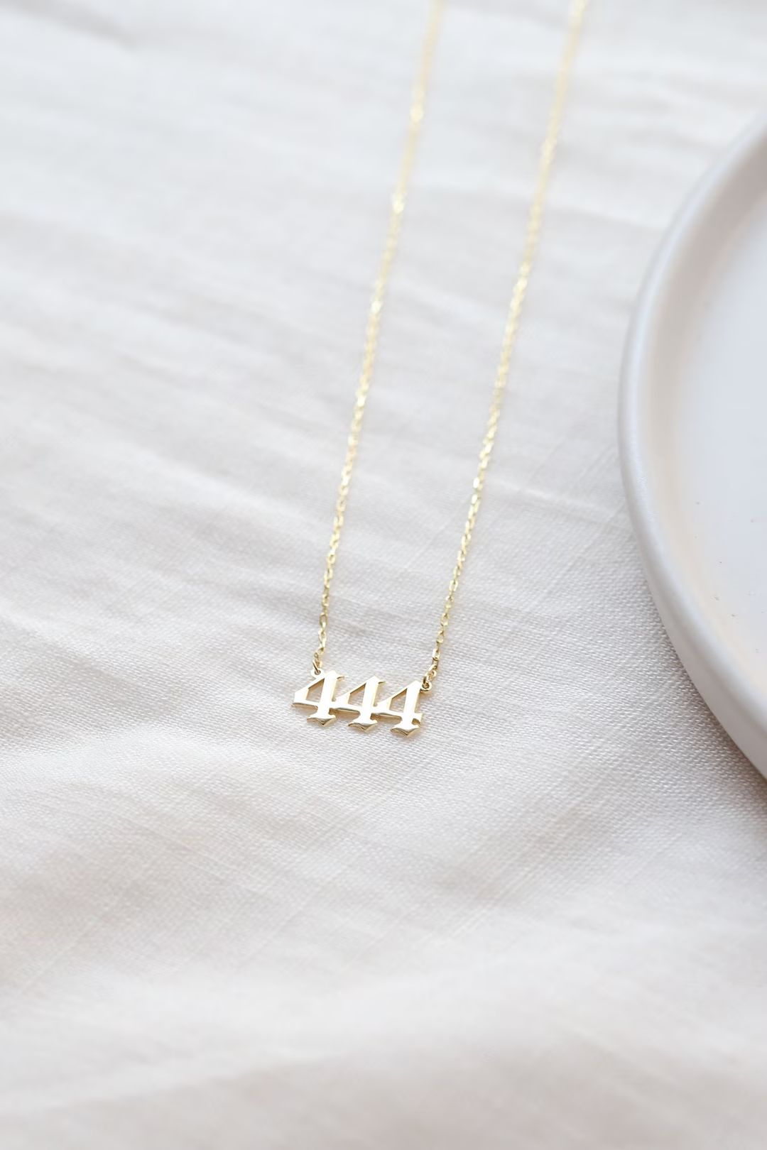 14K Solid Gold Necklace, Angel Number Necklace, Custom Number Necklace, Birth Year Necklace, Date... | Etsy (US)