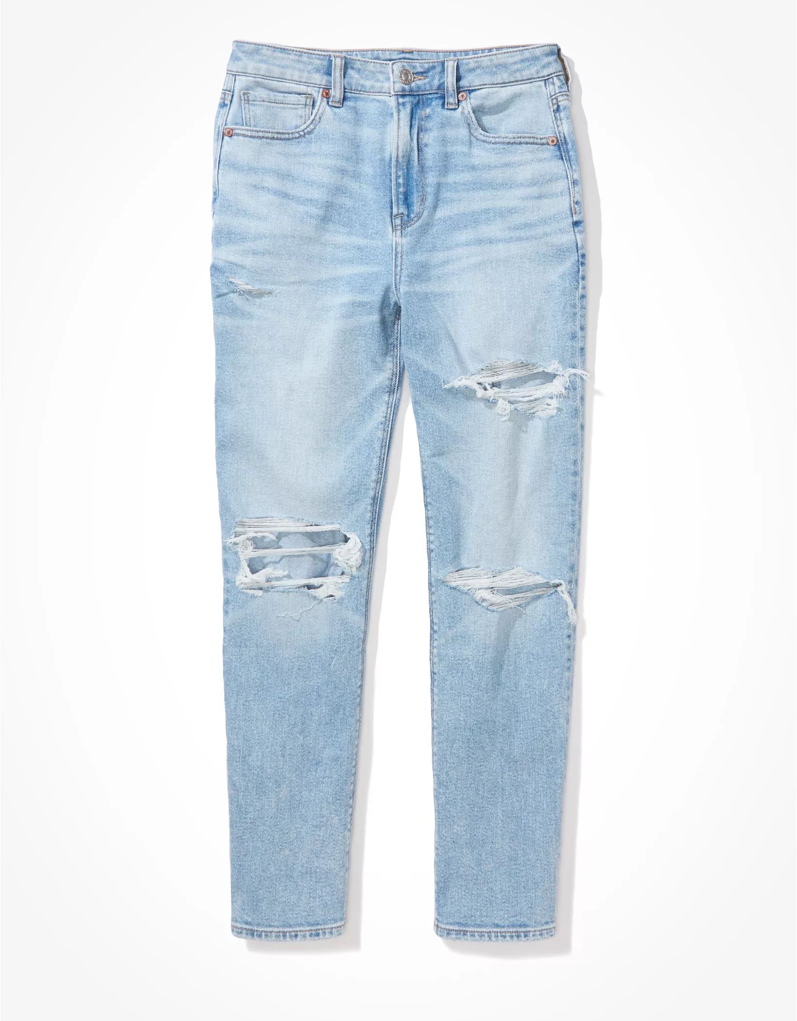 AE Stretch Ripped Mom Straight Jean | American Eagle Outfitters (US & CA)