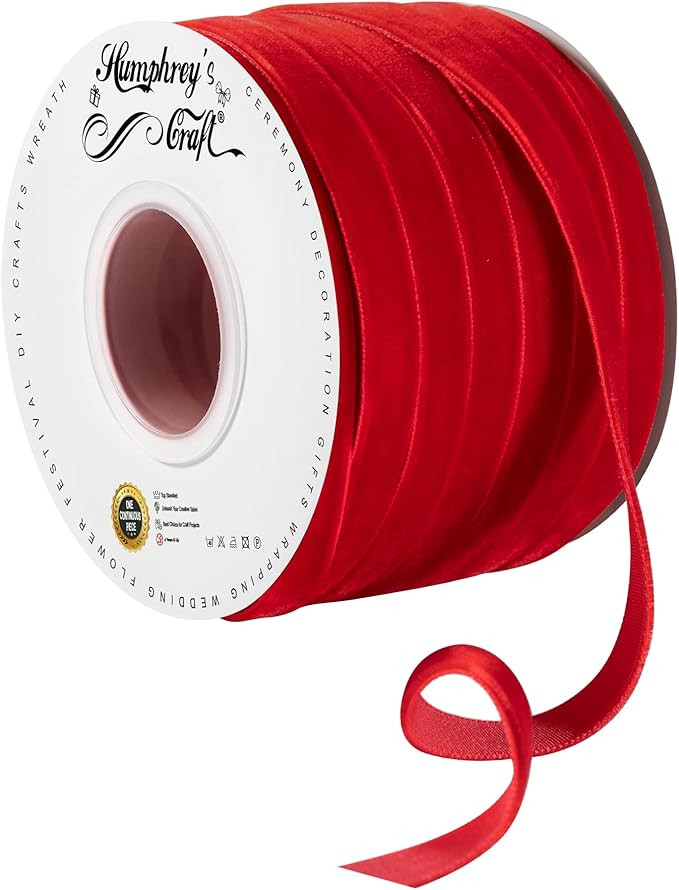 Humphrey's Craft 3/8 Inch Wide Red Velvet Ribbons Spool Good for Sewing, Gifts Wrapping, Jewelry ... | Amazon (US)