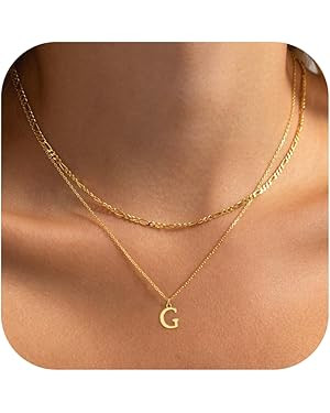 Initial Necklaces for Women Dainty Gold Silver Layered Letter Pendant Necklace Cute Figaro Chain ... | Amazon (US)