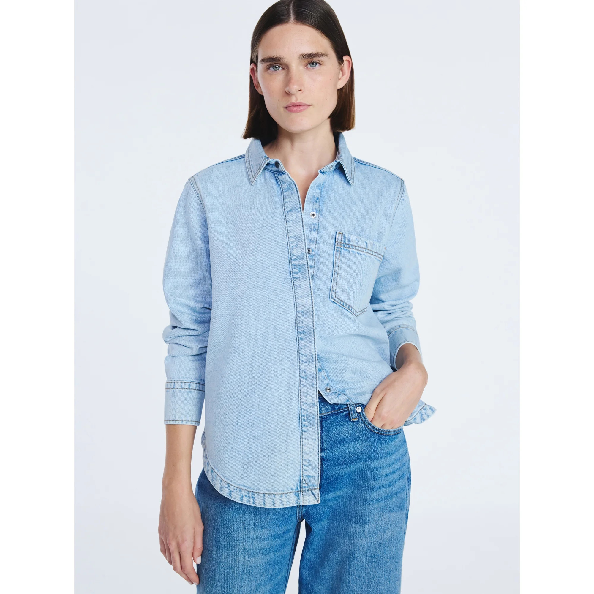 Free Assembly Women's Button Up Denim Shirt with Long Sleeves, Sizes XS-XXL | Walmart (US)