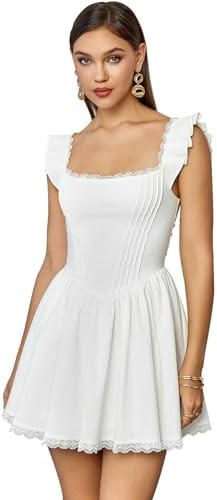 GLNEGE Women's Graduation Summer Mini Corset Dress Square Neck Short Ruffle Sleeve A Line Cute Tr... | Amazon (US)