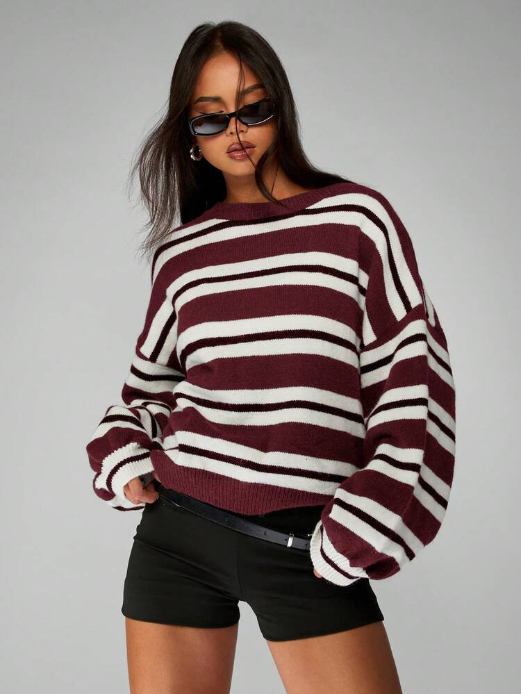 Oversized striped knit sweater | SHEIN