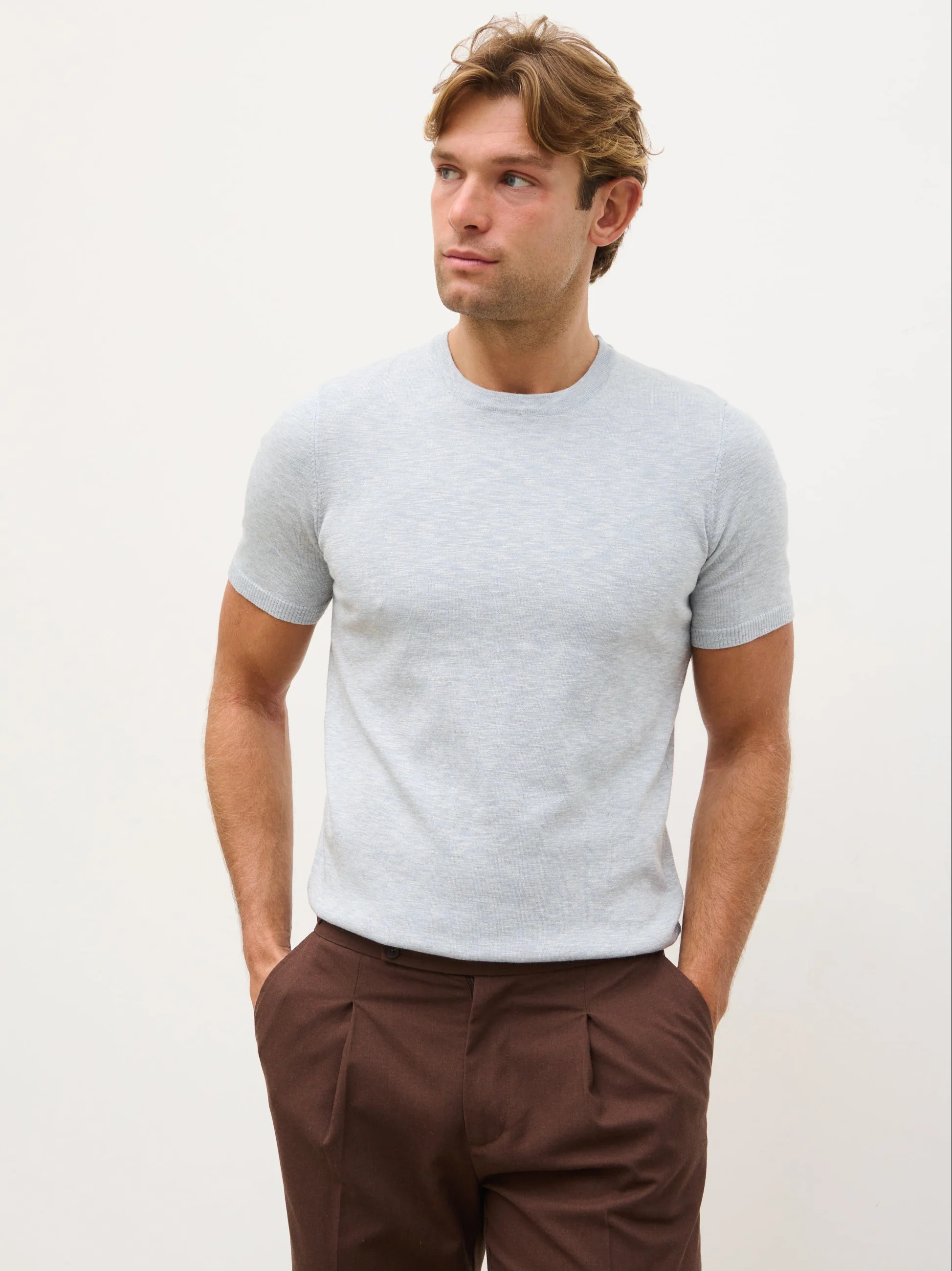 Harry Lightweight Knit T-Shirt - Blue Marl | NOBL