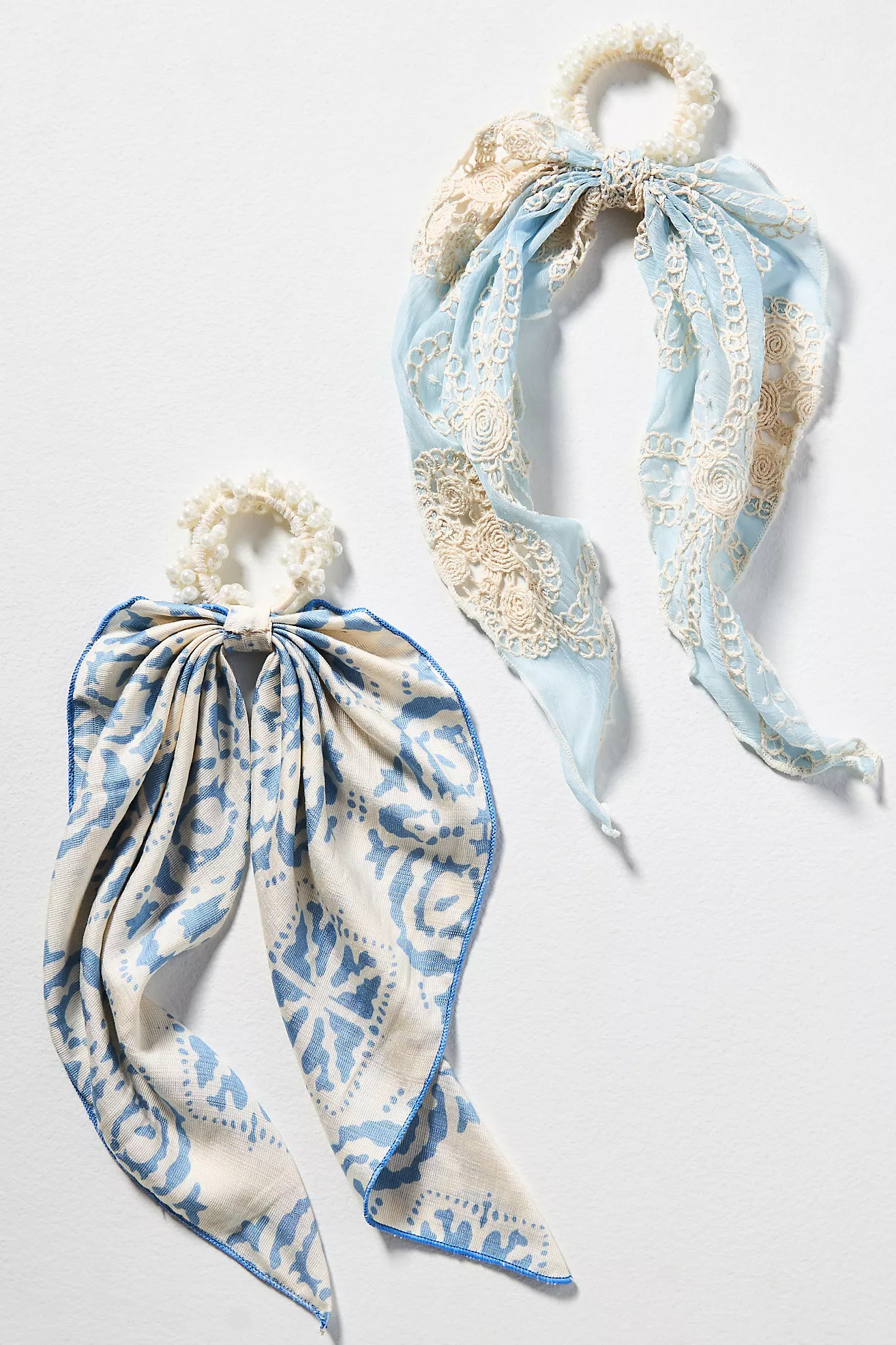 Printed Scarf Pearl Hair Scrunchies, Set of 2 | Anthropologie (UK)