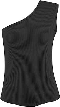 Peacameo Women's Ribbed One Shoulder Tank Top Sexy Sleeveless Tops Basic Cami Shirts | Amazon (US)