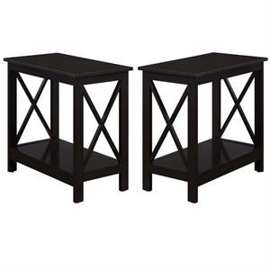 Home Square Chairside End Table with Shelf in Espresso Wood - Set of 2 | Homesquare