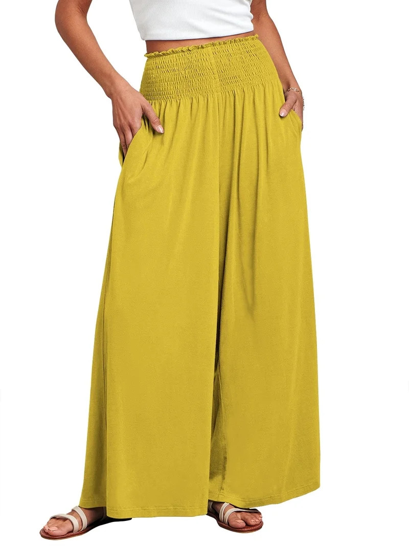 ANRABESS Womens Wide Leg Pants Summer Casual Palazzo Lounge Pants High Smocked Waist Loose Beach ... | Walmart (US)