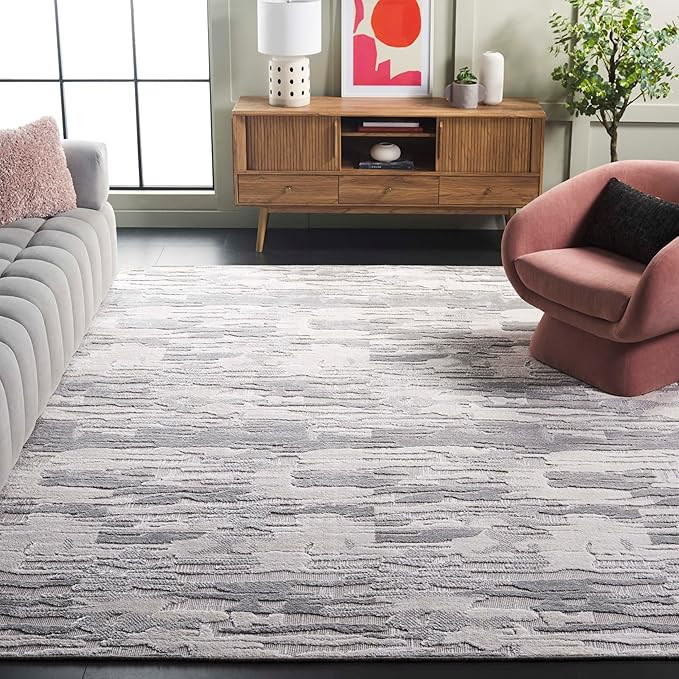 SAFAVIEH Mirage Collection Area Rug - 9' x 12', Grey & Silver, Handmade Wool & Viscose, Ideal for... | Amazon (US)
