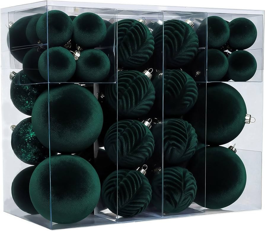 53 Pcs Velvet Christmas Ornaments Set, Dark Green Christmas Balls, with Christmas Bells Decor and... | Amazon (US)