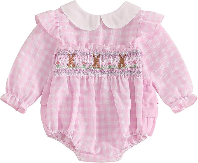 Adobabirl Infant Baby Girl Outfit Newborn Bow Bubble Romper Long Sleeve Embroidery Jumpsuit Cute ... | Amazon (US)