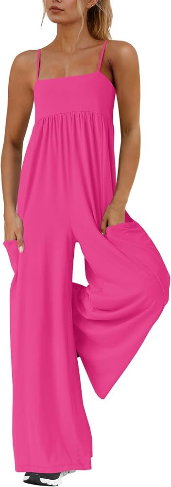 Yanekop Womens Overalls Loose Fit One Piece Jumpsuits Wide Leg Jumpsuits Spaghetti Strap Summer J... | Amazon (US)