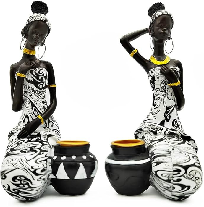 AKACIJA African Statues Art Sculptures Women Figure Girls Tribal Lady Figurine Black Women Home D... | Amazon (US)
