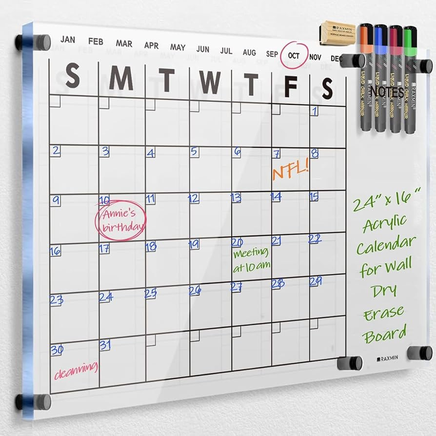 Acrylic Dry Erase Calendar for Wall 23”x16“ Clear Acrylic Wall Calendar White Board Calendar ... | Amazon (US)