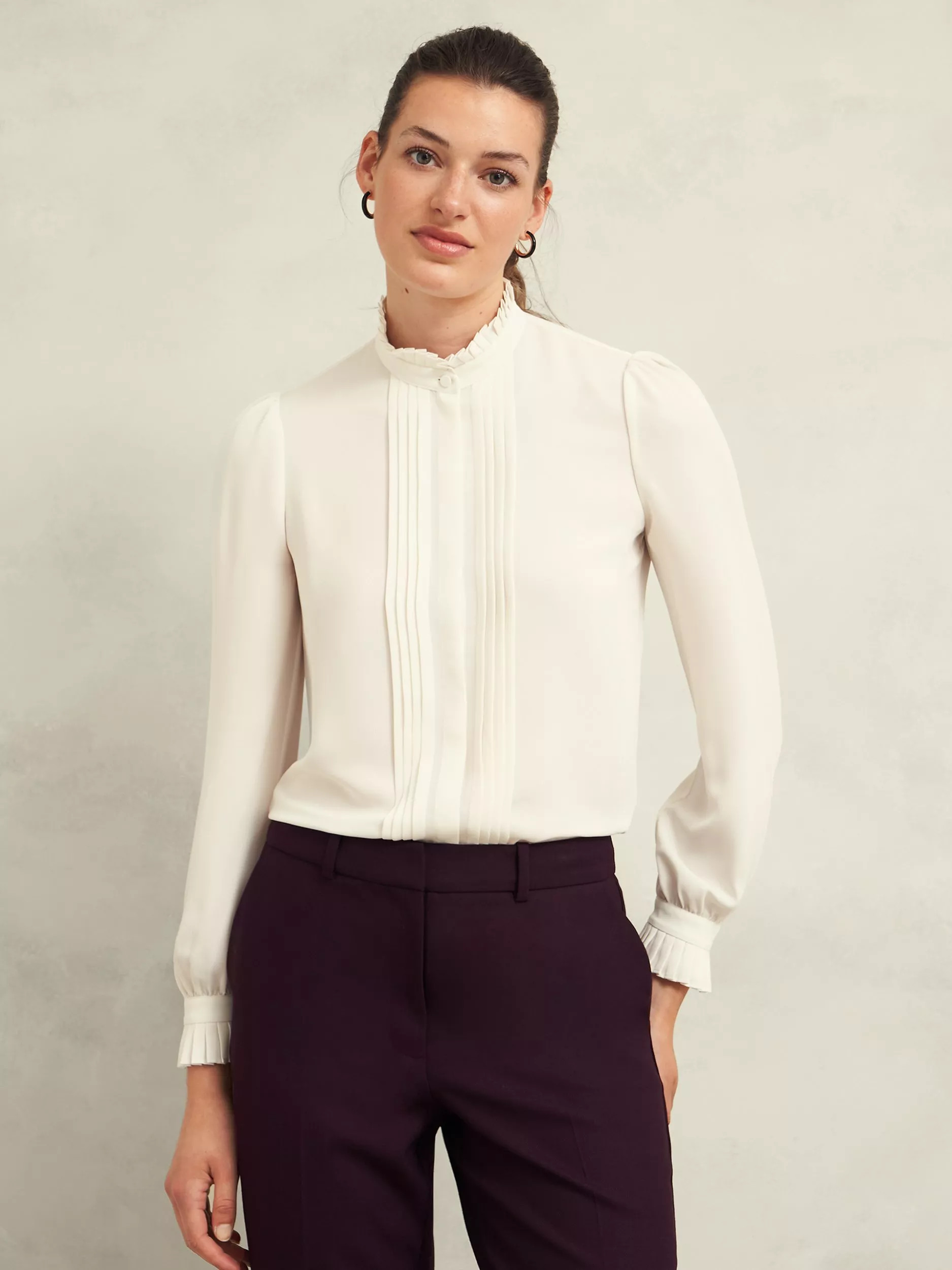 Hobbs Amber Pleated Top, Ivory | John Lewis (UK)